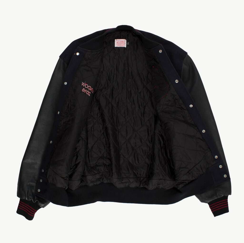 Mens American USA varsity jacket, letterman stadium bomber jacket, navy blue black red - Large - Image 2