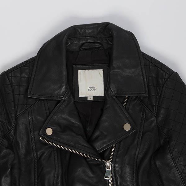 Black real leather jacket, zip up racer biker fitted retro style jacket by River Island - XS / Small - Image 4