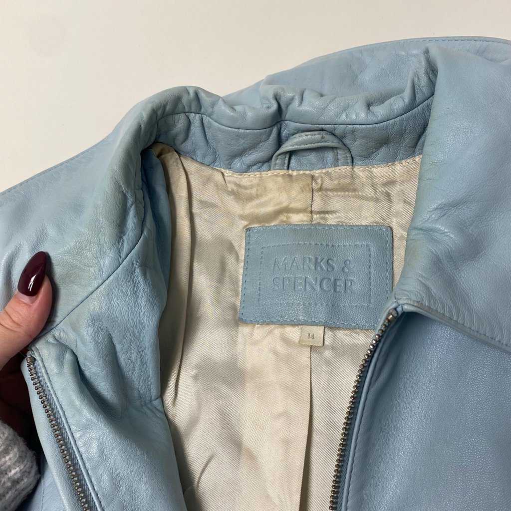 Baby blue leather jacket, pastel blazer, vintage - S/M - Image 5