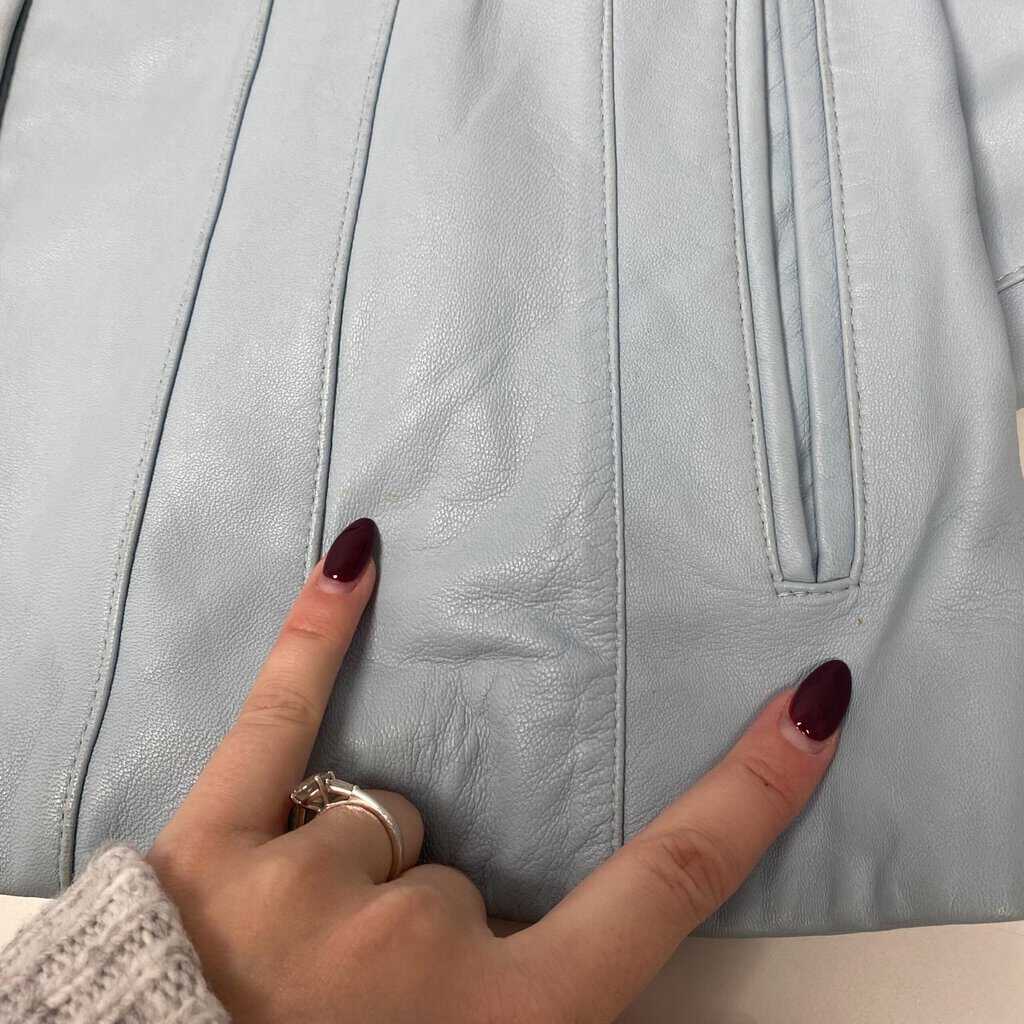 Baby blue leather jacket, pastel blazer, vintage - S/M - Image 7