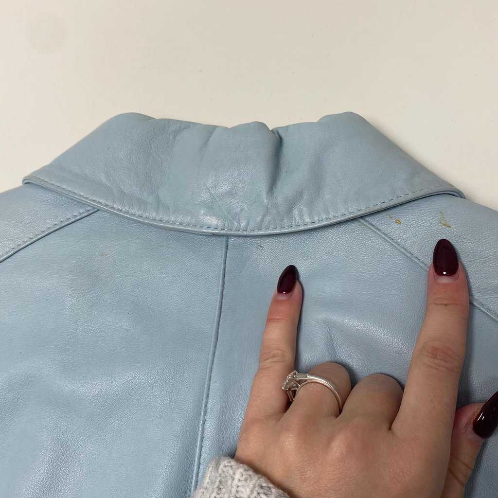 Baby blue leather jacket, pastel blazer, vintage - S/M - Image 9