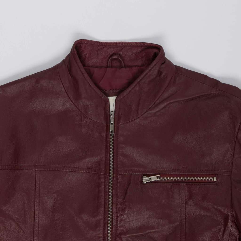 Dark red real leather jacket, café racer biker style zip up - Medium - Image 5