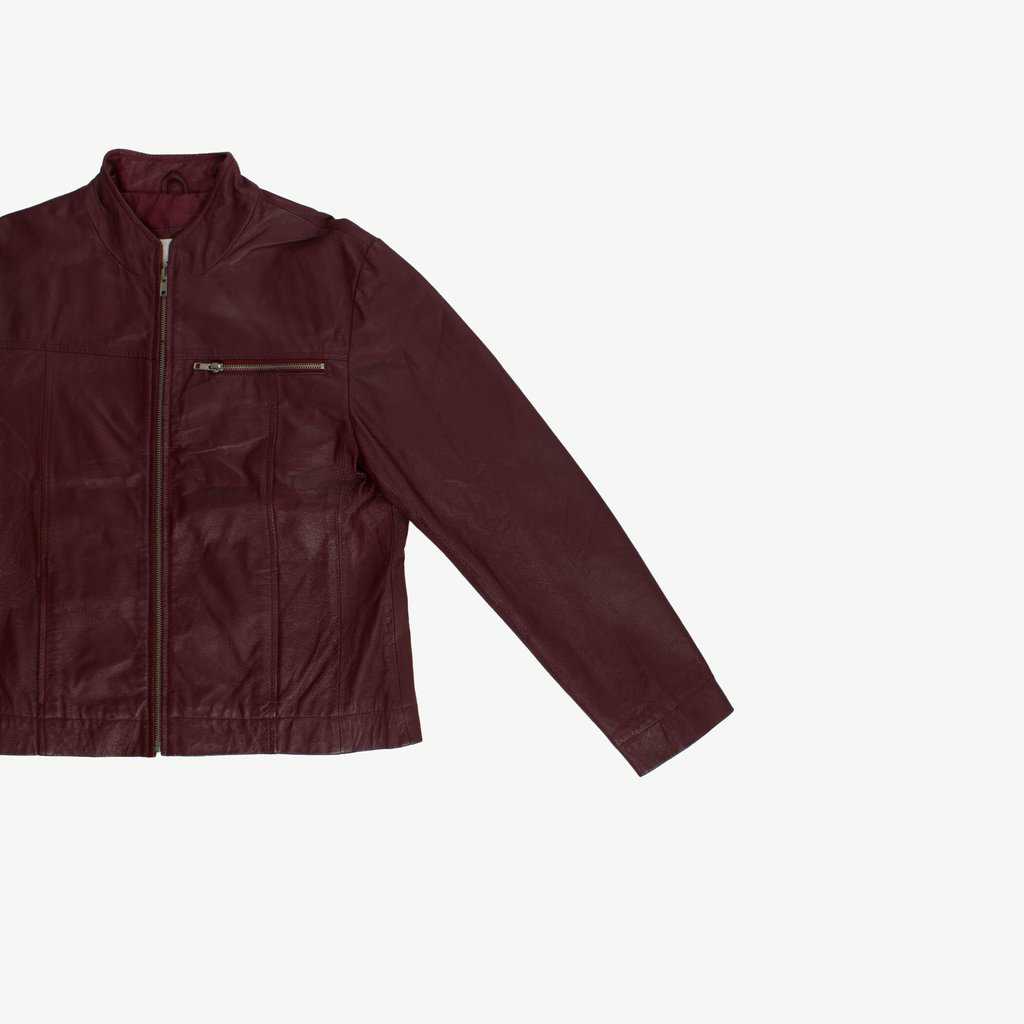 Dark red real leather jacket, café racer biker style zip up - Medium - Image 4