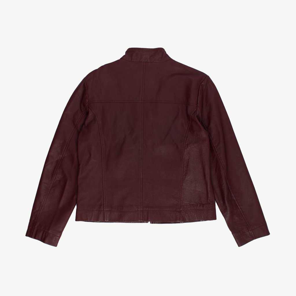Dark red real leather jacket, café racer biker style zip up - Medium - Image 3