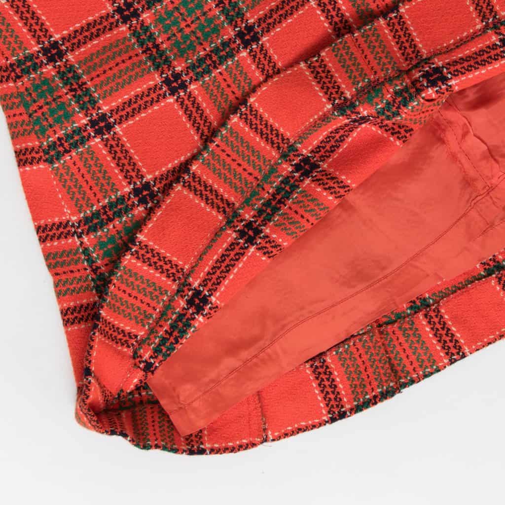 Bright plaid pleated short skirt, orange-red forest green autumn winter skirt, preppy 60s 70s vintage, 29 waist - Medium - Image 2