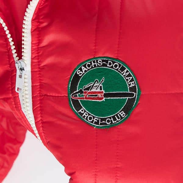 Mens vintage red puffer jacket, 80s jacket with lumberjack patch - Large - Image 5