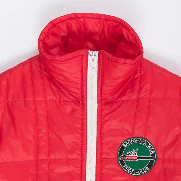 Mens vintage red puffer jacket, 80s jacket with lumberjack patch - Large - Image 4