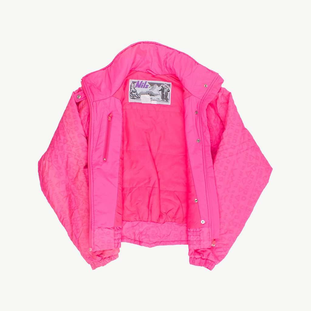 Womens 80s vintage bright pink ski jacket by Nils, luminous puffer jacket - Medium - Image 2