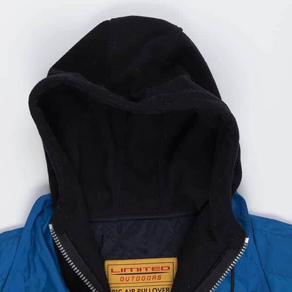 Blue mens pullover quarter zip windbreaker, vintage hooded rain jacket - Medium - Image 5