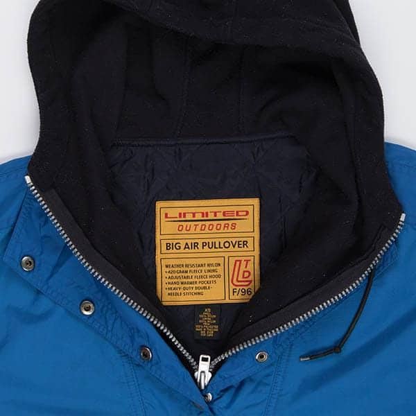 Blue mens pullover quarter zip windbreaker, vintage hooded rain jacket - Medium - Image 6