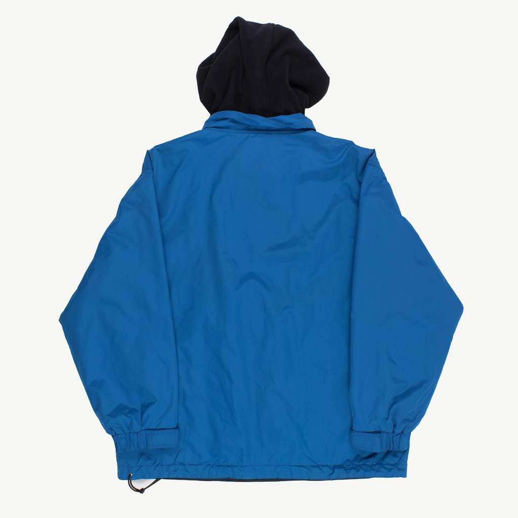 Blue mens pullover quarter zip windbreaker, vintage hooded rain jacket - Medium - Image 3