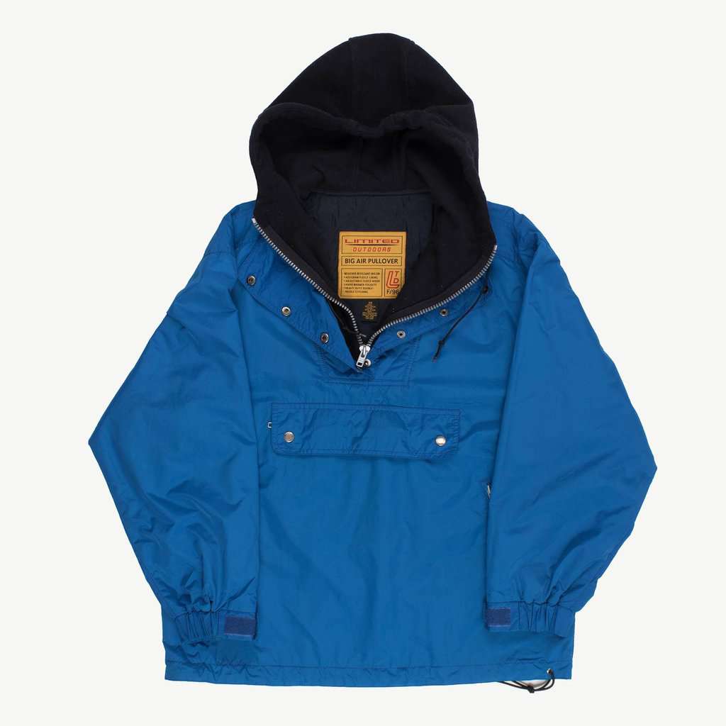 Blue mens pullover quarter zip windbreaker, vintage hooded rain jacket - Medium - Image 2