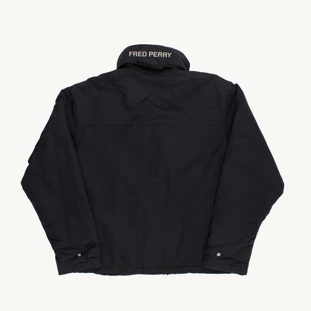 Y2K mens Fred Perry fleece lined jacket, vintage black zipper windbreaker - Large - Image 2
