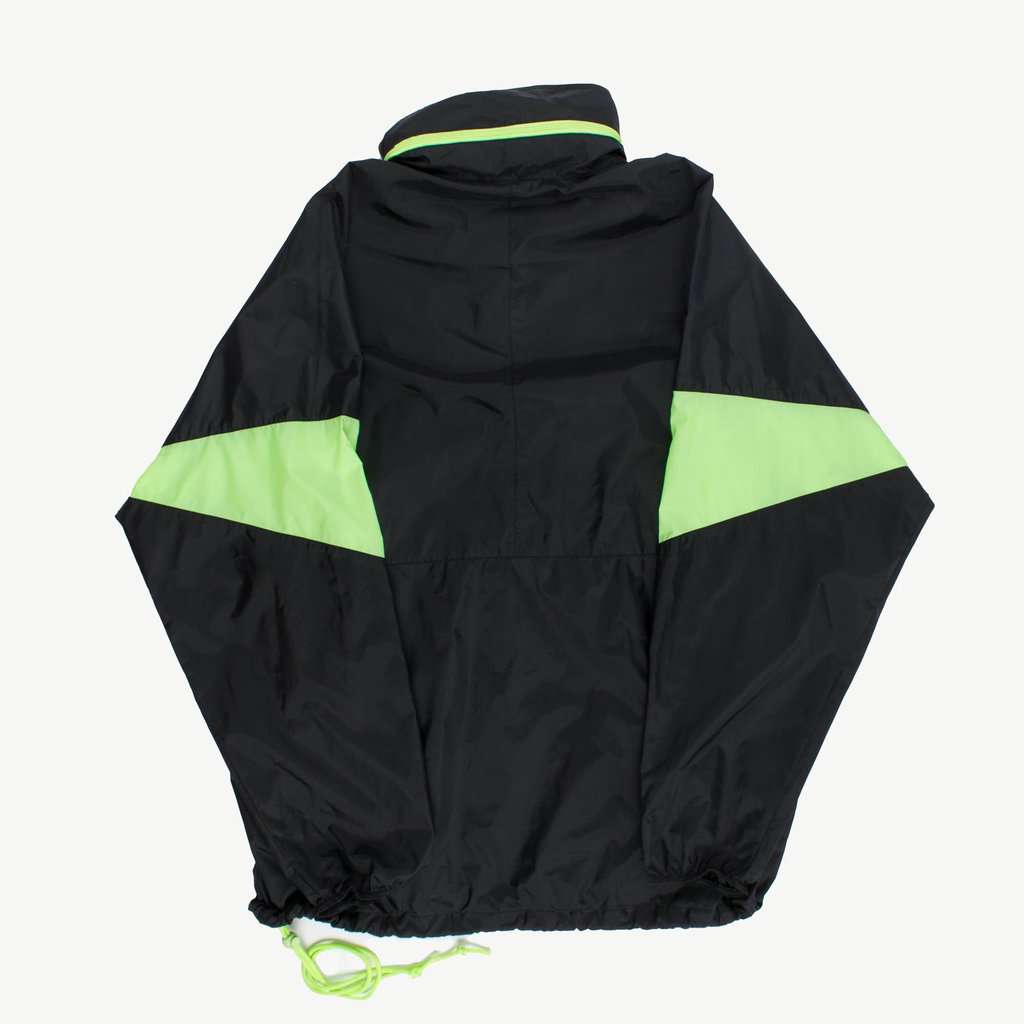 Mens 80s vintage luminous yellow and black pullover rain jacket, kangaroo pocket - XL - Image 3