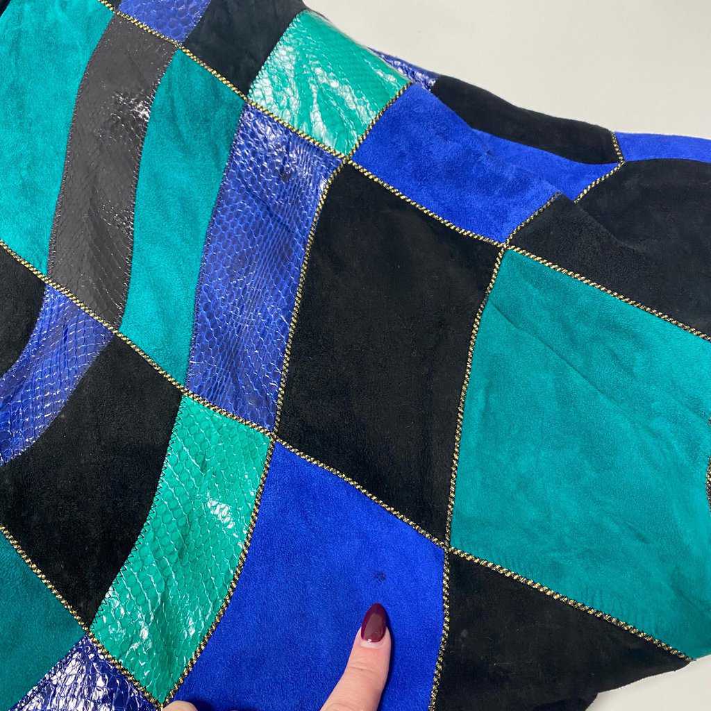 Rare vintage patchwork leather batwing jacket, 1980s oversize suede coat - Medium / Large - Image 8
