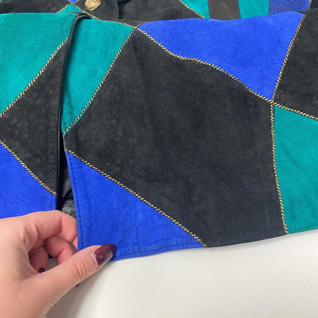 Rare vintage patchwork leather batwing jacket, 1980s oversize suede coat - Medium / Large - Image 9