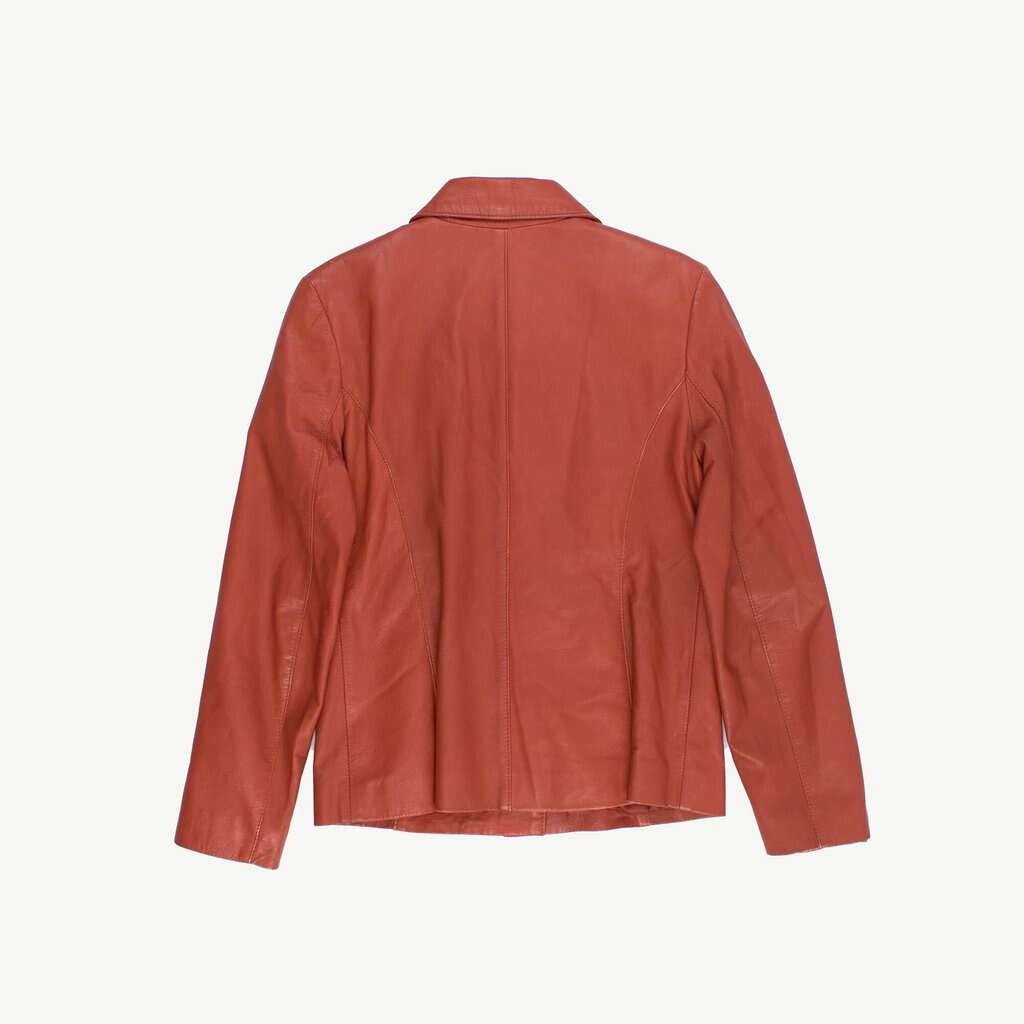 Orange leather jacket with large floral buttons, Y2K vintage - Medium - Image 3