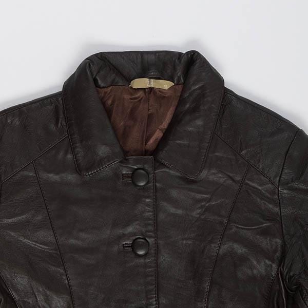 Brown leather jacket, Y2K vintage fitted blazer - S - Image 4