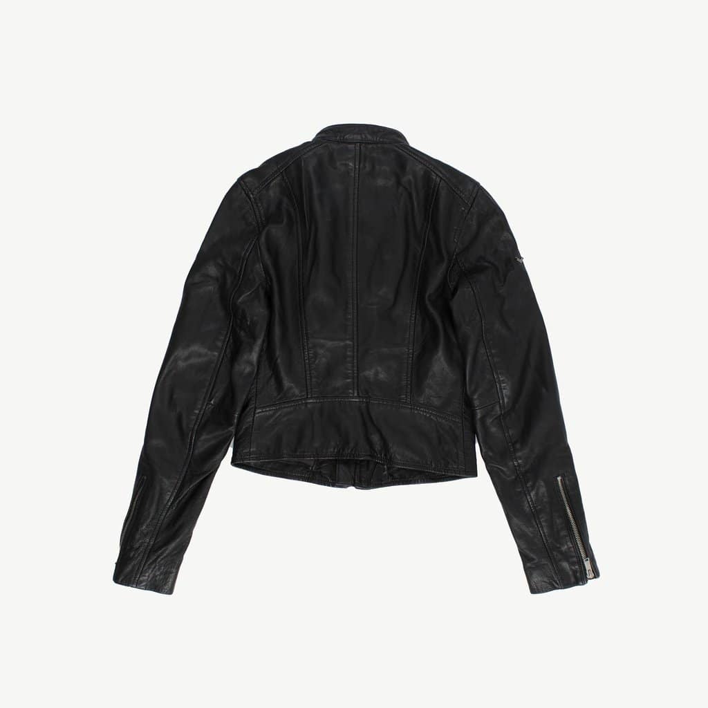 Superdry black leather jacket, racer café biker jacket, womens - XS - Image 3
