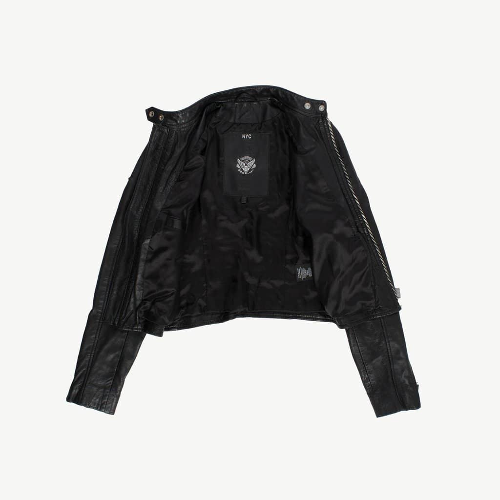 Superdry black leather jacket, racer café biker jacket, womens - XS - Image 2