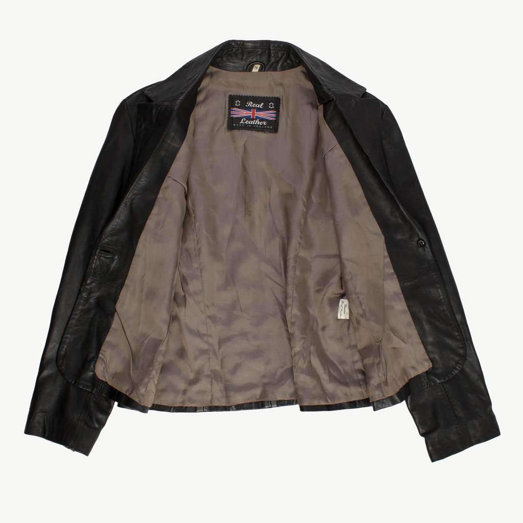 Soft black leather jacket, womens vintage blazer, retro Y2K 90s - Medium - Image 2