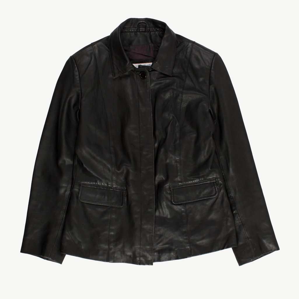Black leather vintage jacket, fitted blazer, retro real leather jacket - Medium / Large - Image 2