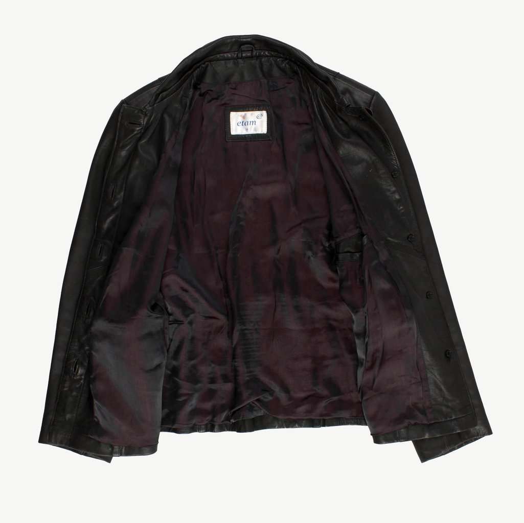 Black leather vintage jacket, fitted blazer, retro real leather jacket - Medium / Large - Image 3