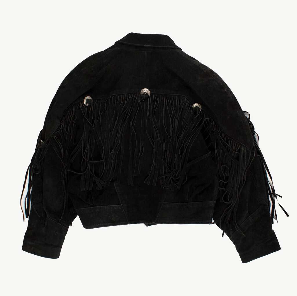 80s black suede fringed jacket, cropped leather festival jacket, womens vintage suede jacket - Medium - Image 3