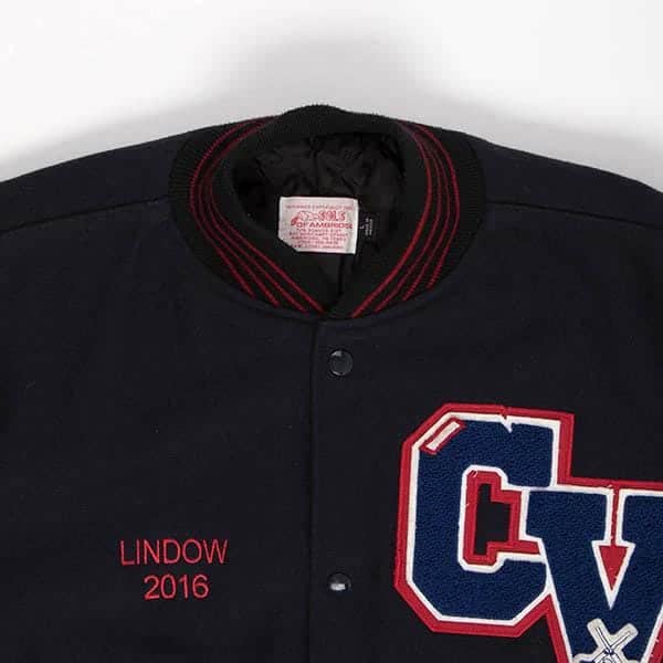 Mens American USA varsity jacket, letterman stadium bomber jacket, navy blue black red - Large - Image 5