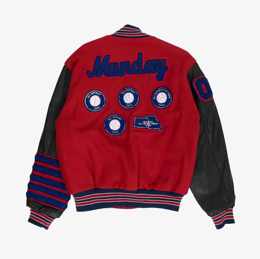 Rare American red varsity jacket volleyball medal patches, Munday personalised letterman jacket USA made Holloway Original - Small / Medium - Image 3
