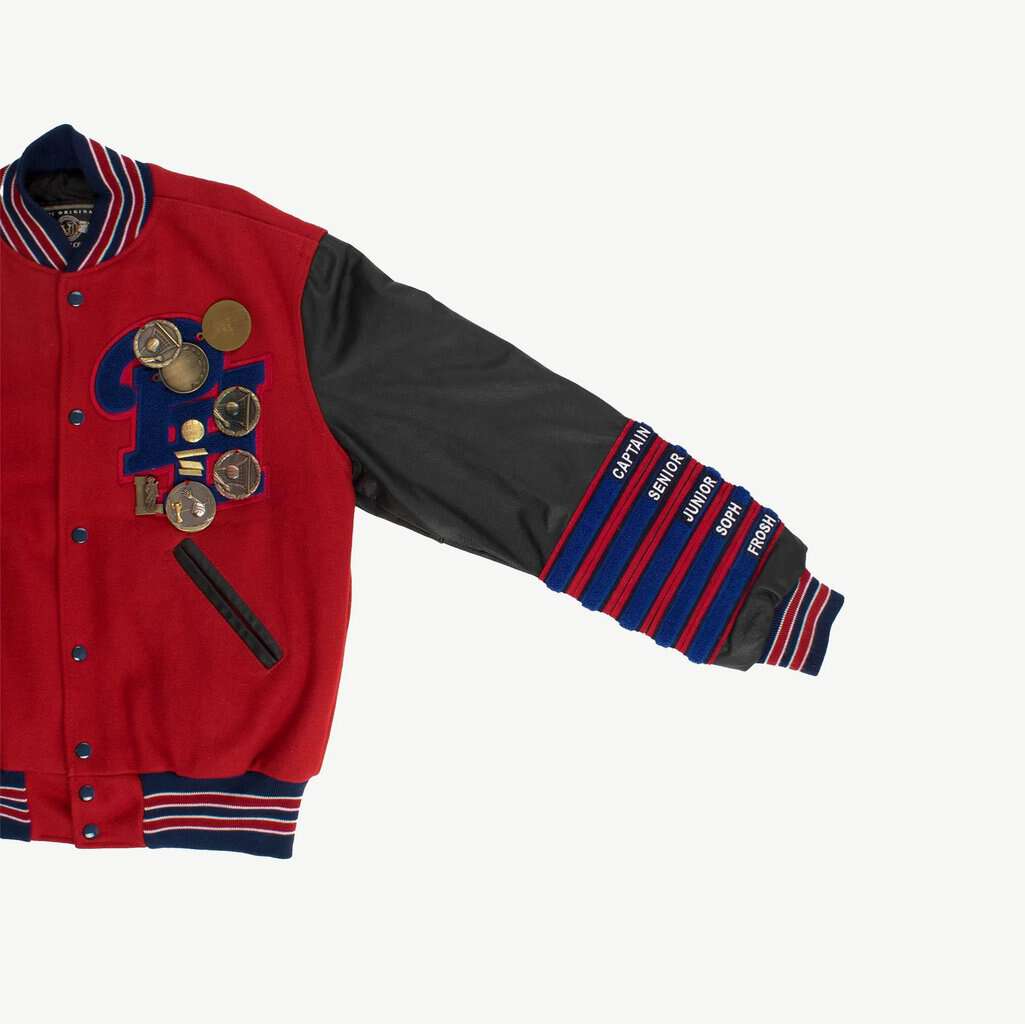 Rare American red varsity jacket volleyball medal patches, Munday personalised letterman jacket USA made Holloway Original - Small / Medium - Image 4