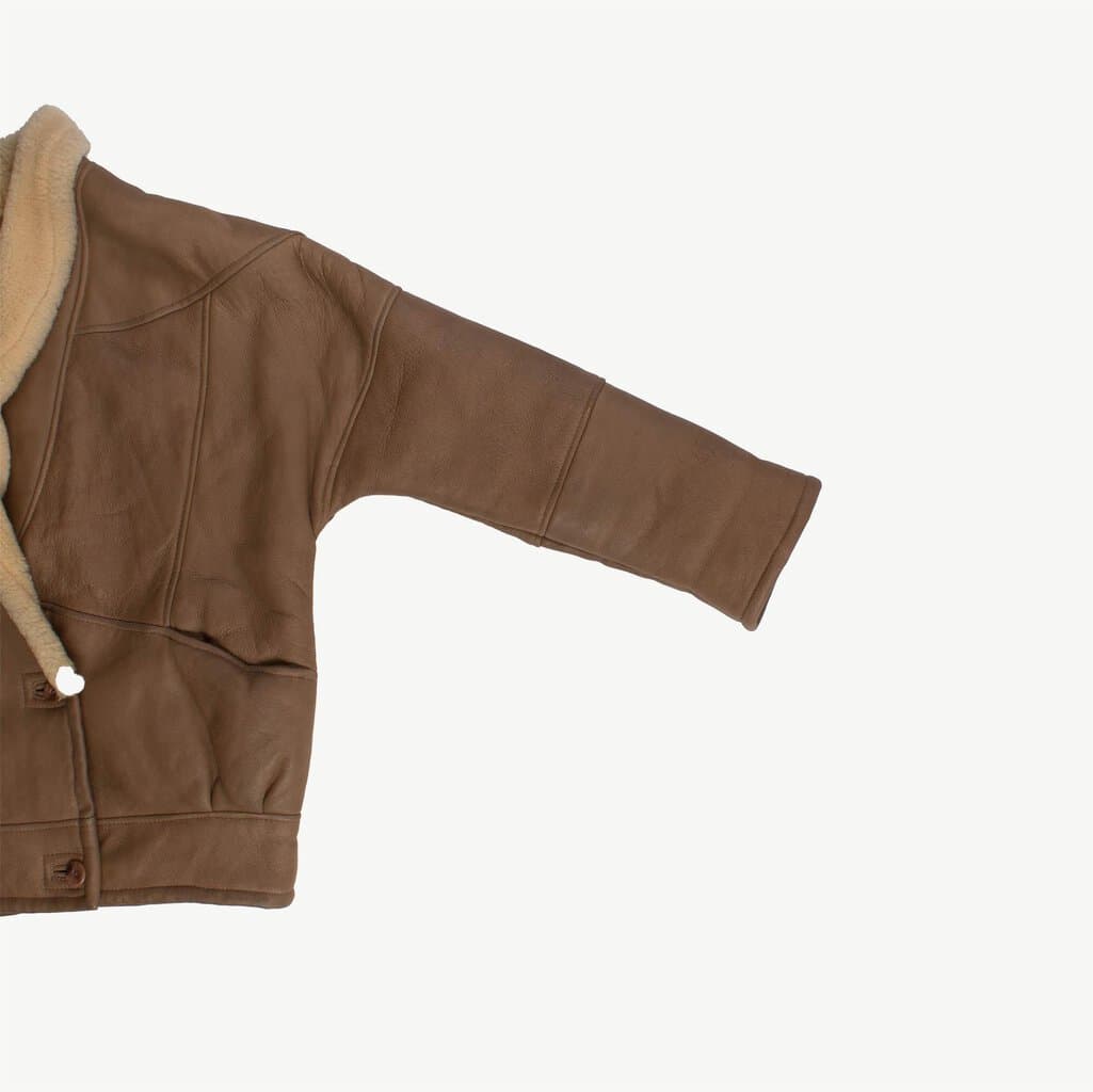 Sheepskin coat, 80s tan leather shearling jacket - L - Image 4
