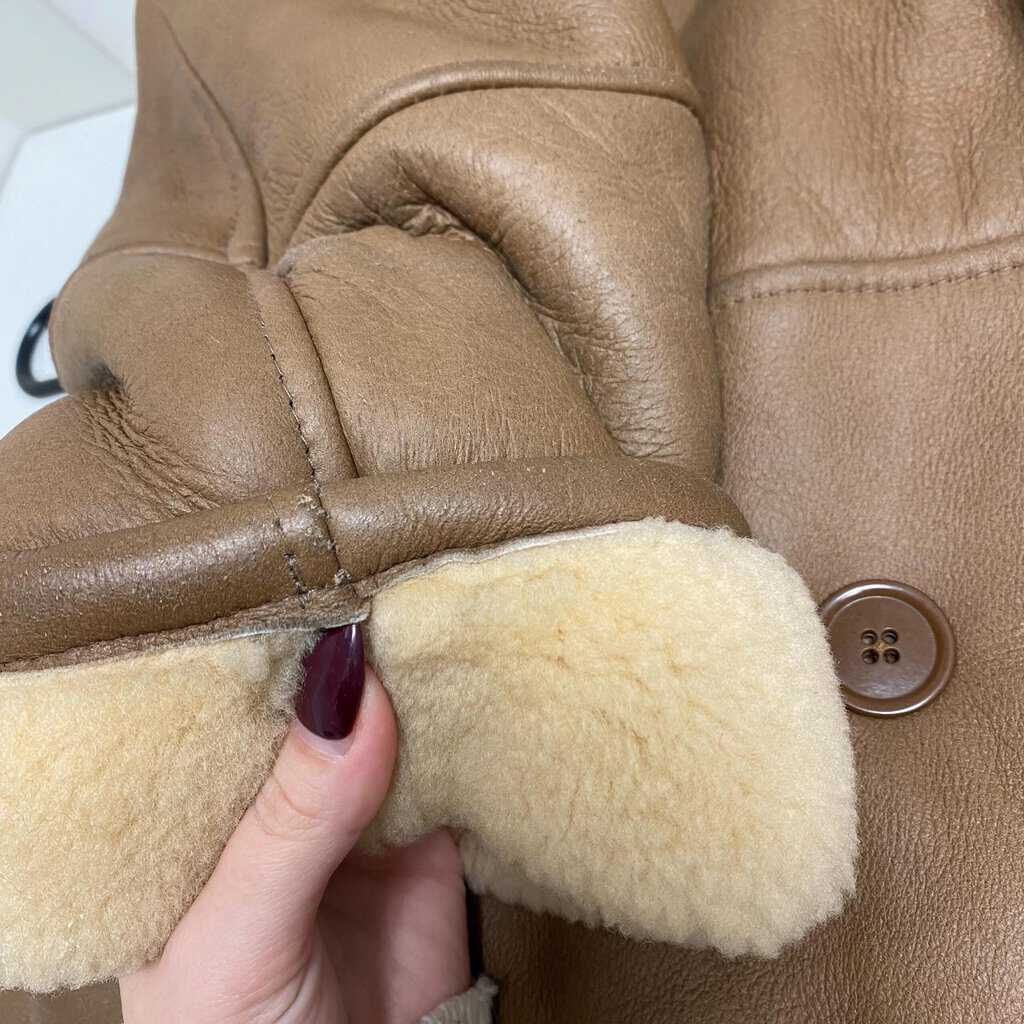 Sheepskin coat, 80s tan leather shearling jacket - L - Image 8