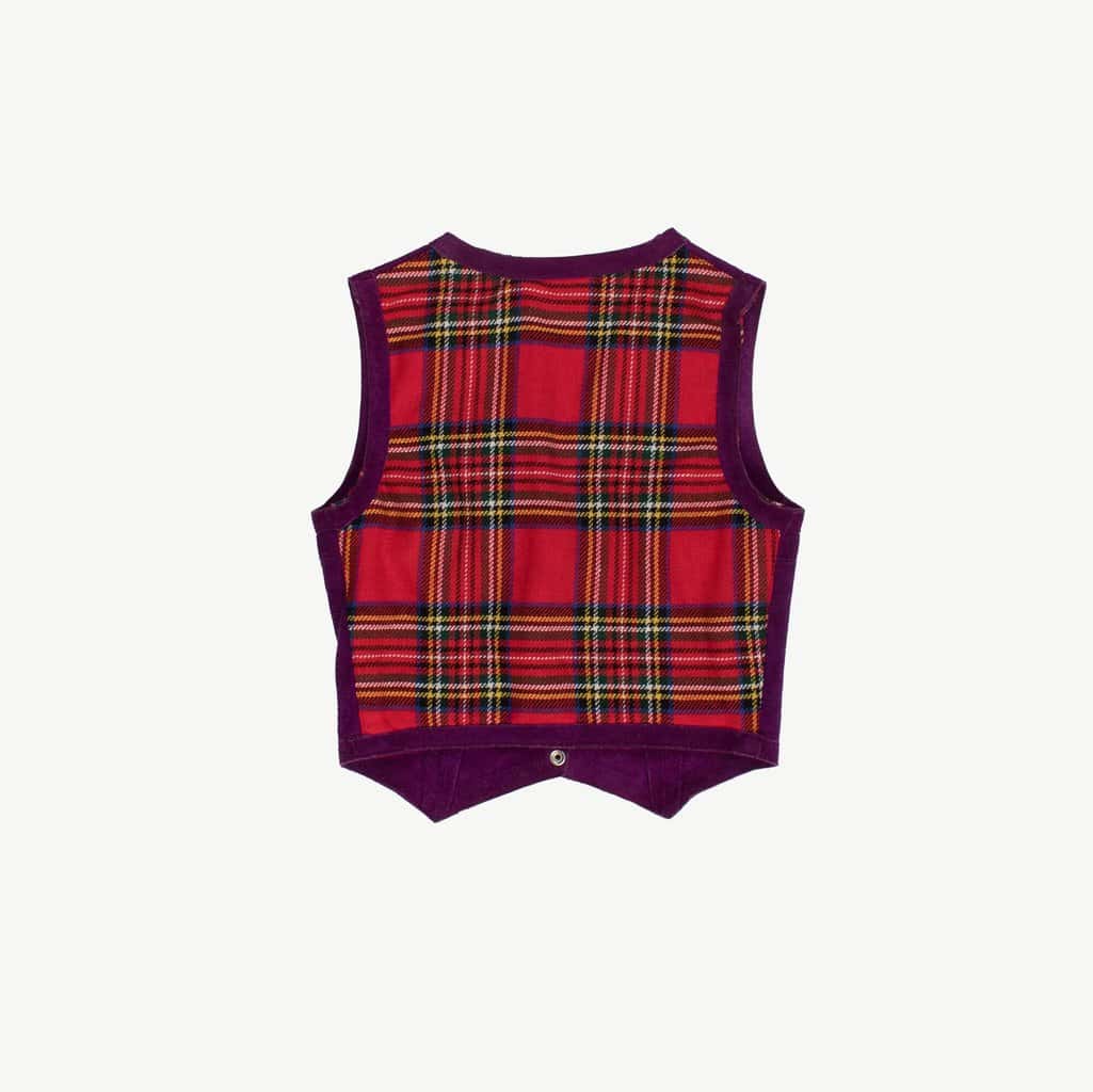 60s purple suede vest with red plaid detail, snap button original 1960s vintage - XS / Small - Image 3