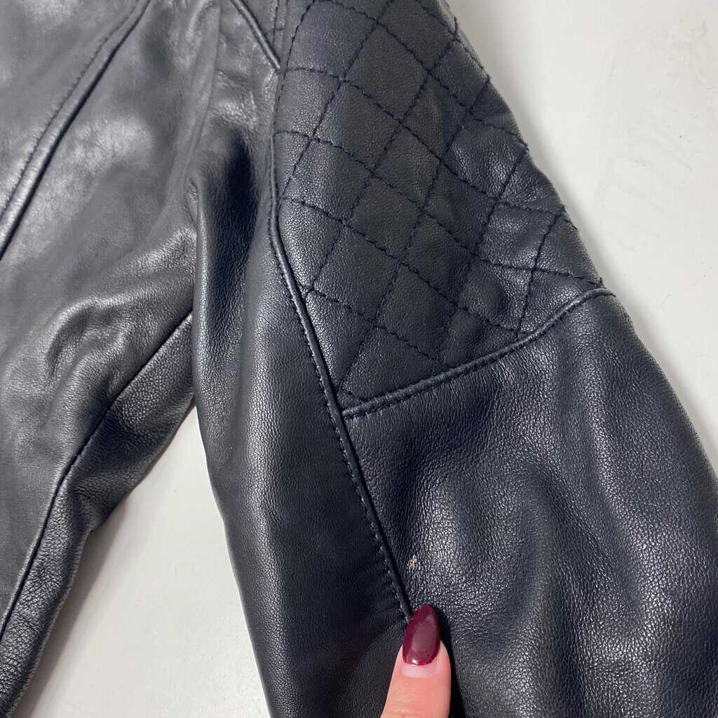 Black real leather jacket, zip up racer biker fitted retro style jacket by River Island - XS / Small - Image 8