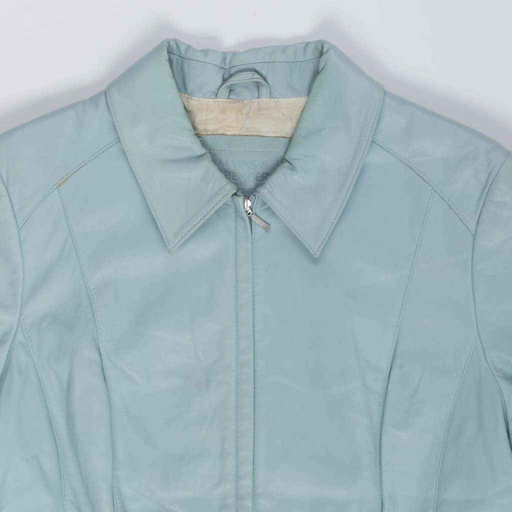Baby blue leather jacket, pastel blazer, vintage - S/M - Image 3