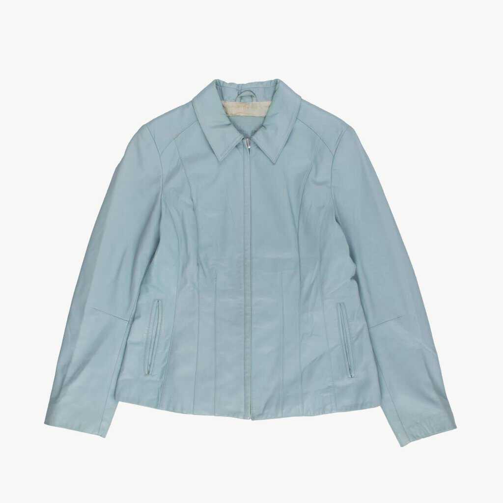 Baby blue leather jacket, pastel blazer, vintage - S/M
