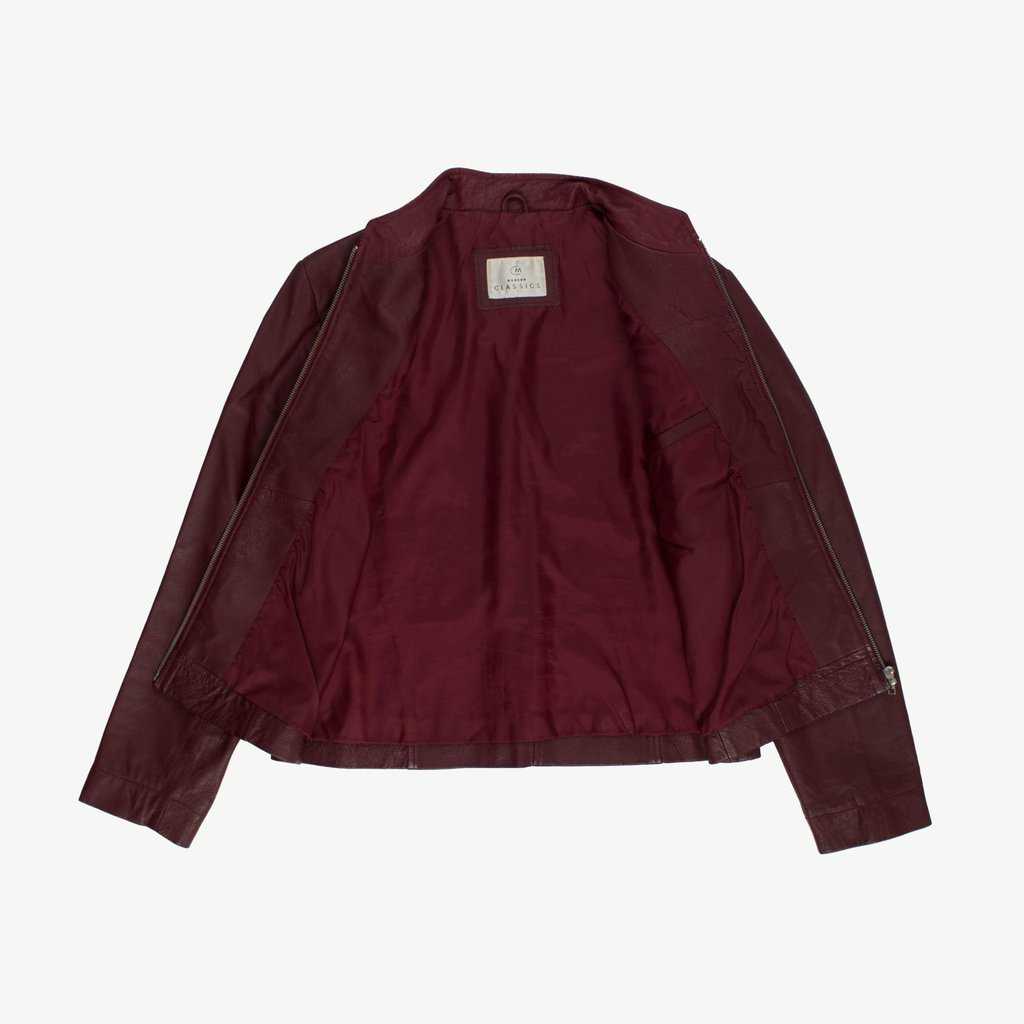 Dark red real leather jacket, café racer biker style zip up - Medium - Image 2