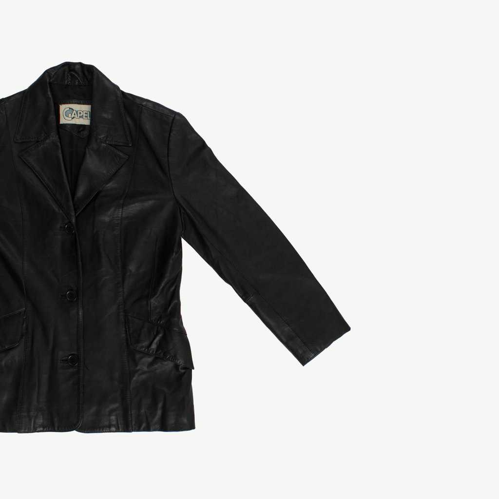 90s Gapelle black real leather jacket, vintage leather blazer - Medium - Image 4