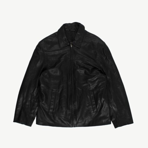 Butter soft mens black leather jacket zip up, Y2K vintage real leather retro - Small