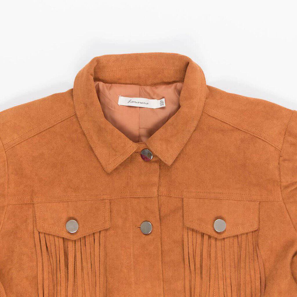 Women's tan faux suede jacket with fringe detail - M - Image 5