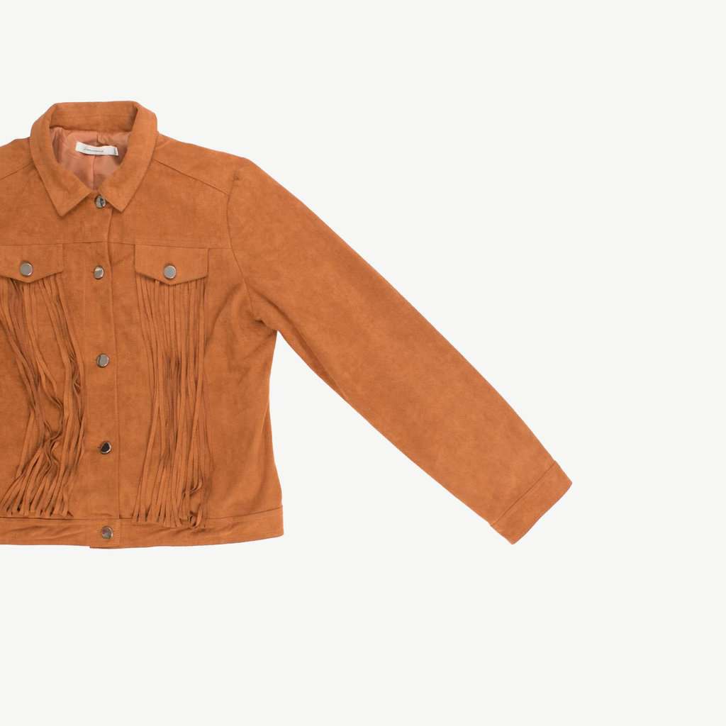 Women's tan faux suede jacket with fringe detail - M - Image 4