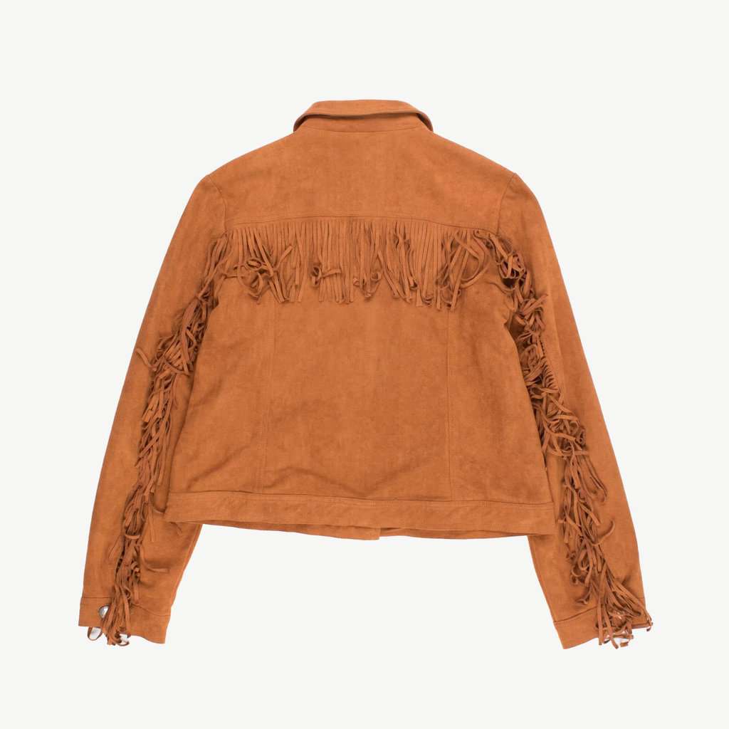 Women's tan faux suede jacket with fringe detail - M - Image 3