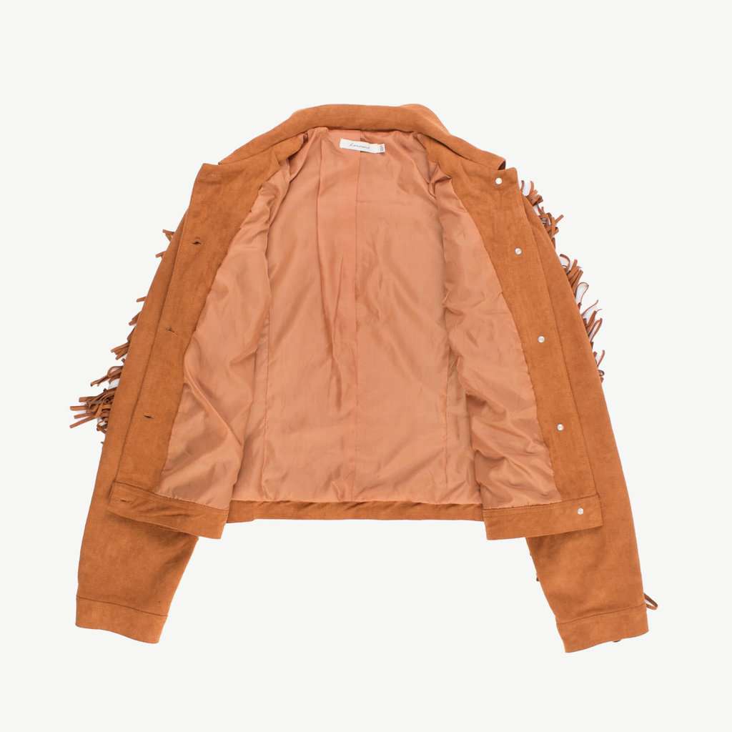 Women's tan faux suede jacket with fringe detail - M - Image 2