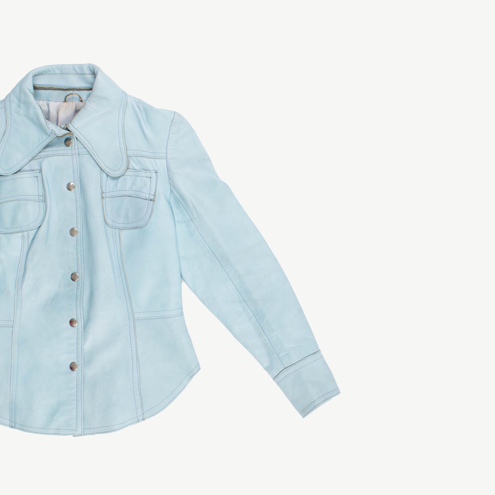 Rare 1960s 70s original real leather jacket light blue, womens rare vintage leather jacket - Small - Image 4