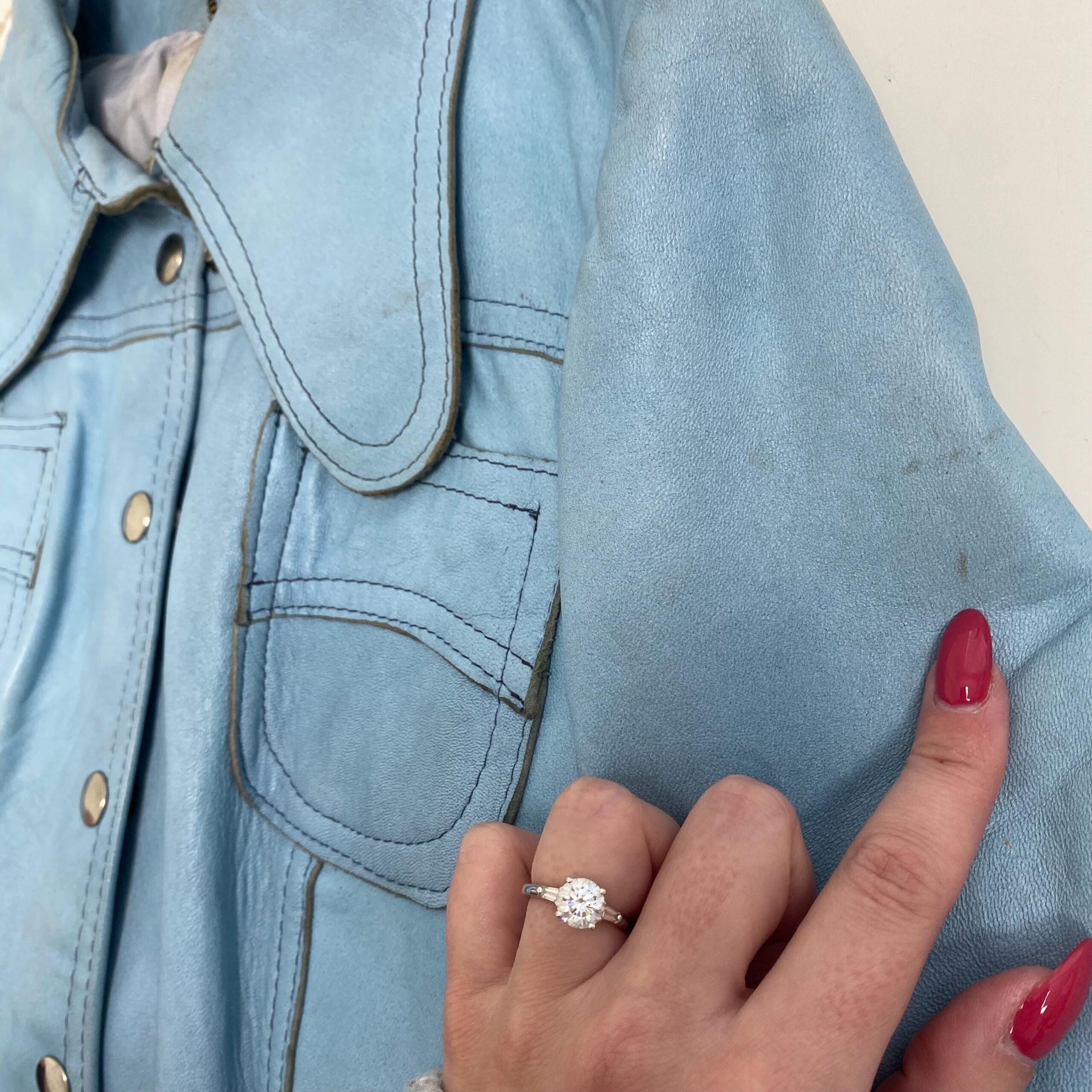 Rare 1960s 70s original real leather jacket light blue, womens rare vintage leather jacket - Small - Image 8