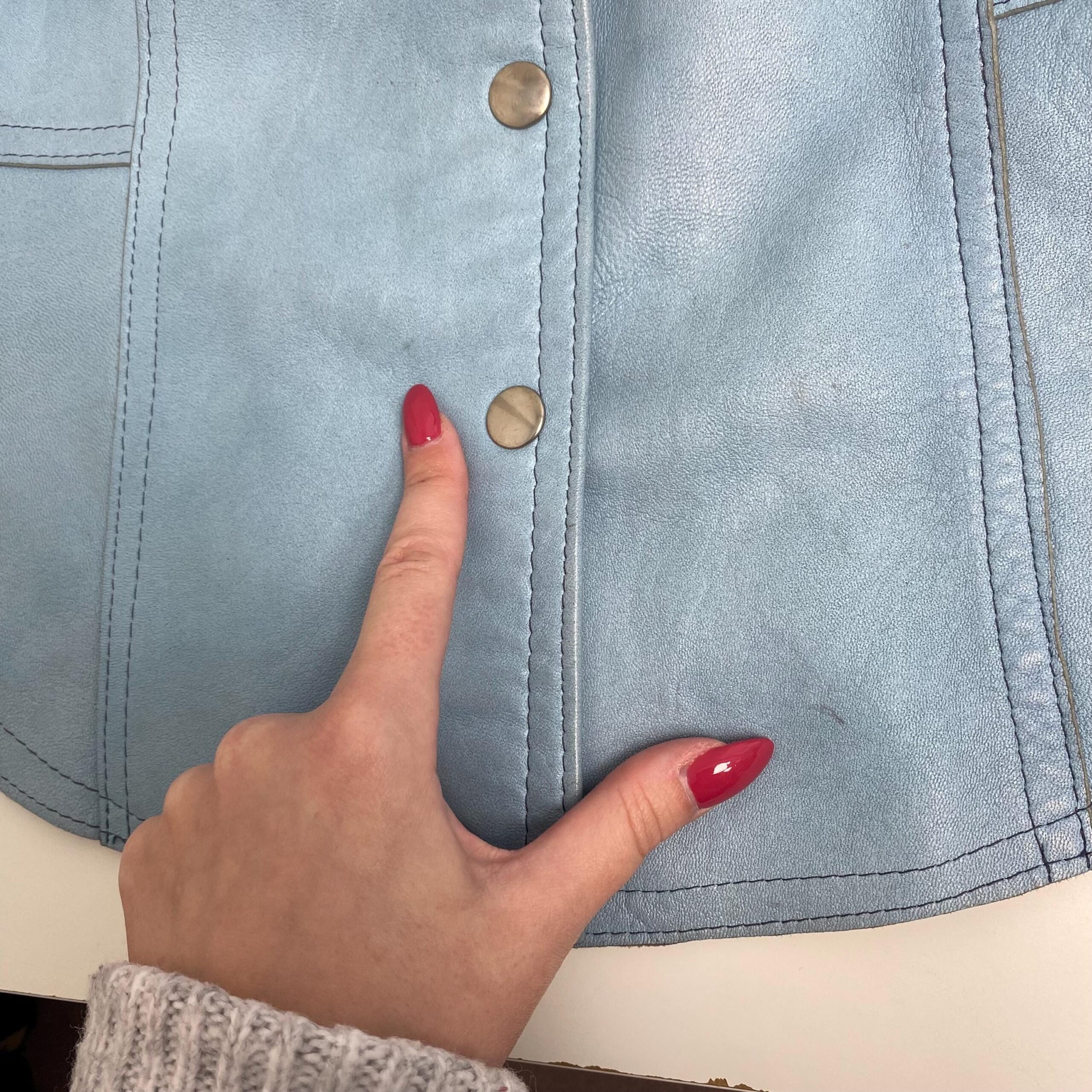 Rare 1960s 70s original real leather jacket light blue, womens rare vintage leather jacket - Small - Image 9