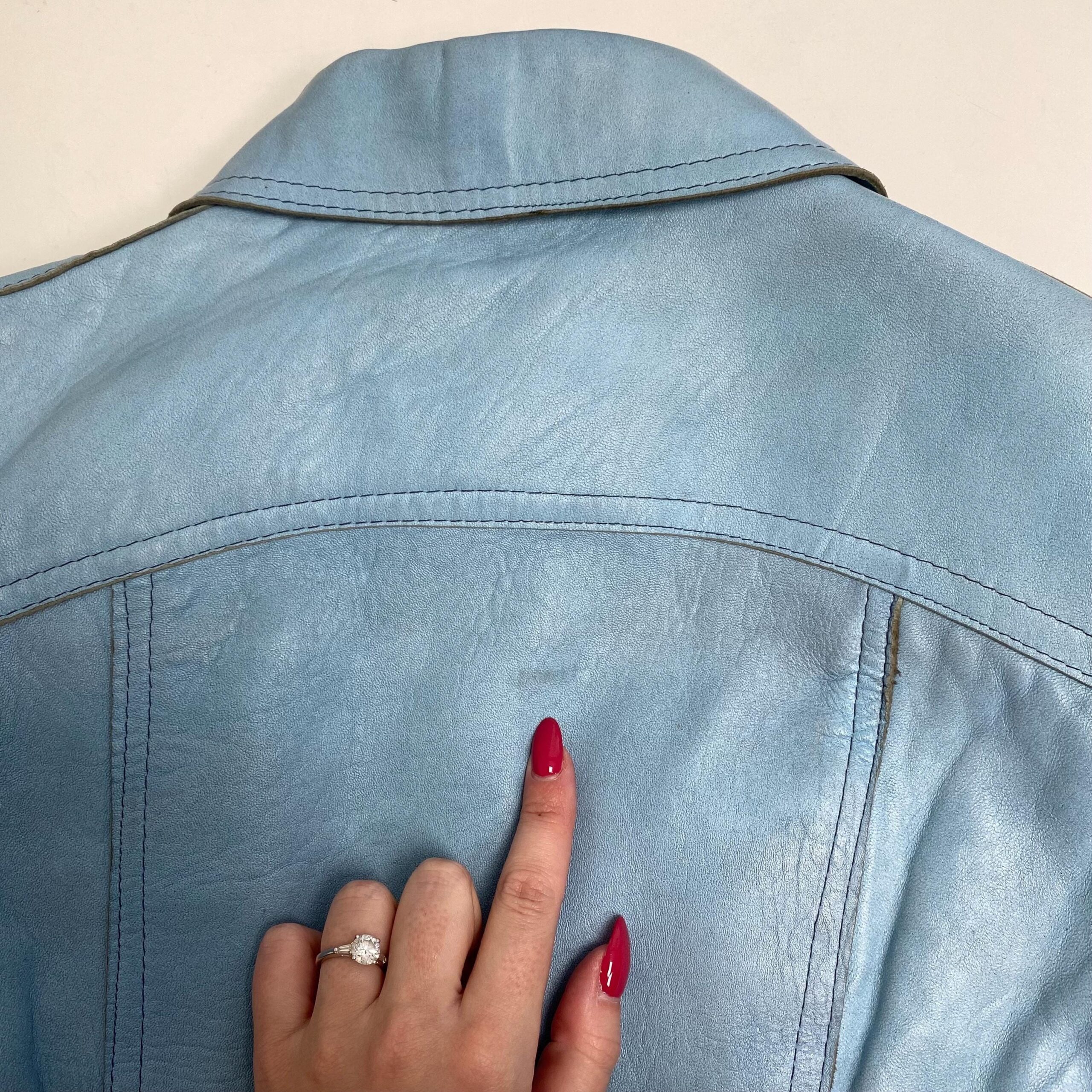 Rare 1960s 70s original real leather jacket light blue, womens rare vintage leather jacket - Small - Image 10