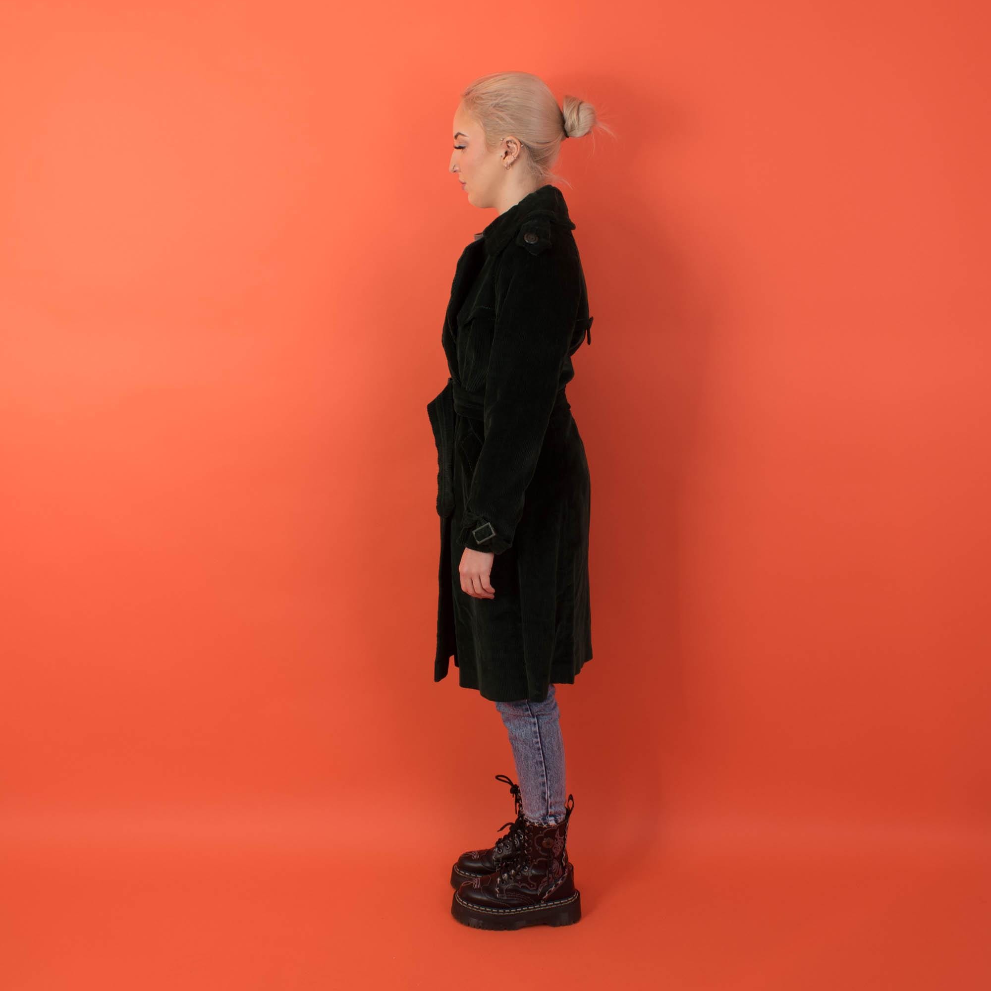 Vintage Elgee forest green cord trench coat, womens 60s 70s trench coat - Small / Medium - Image 4