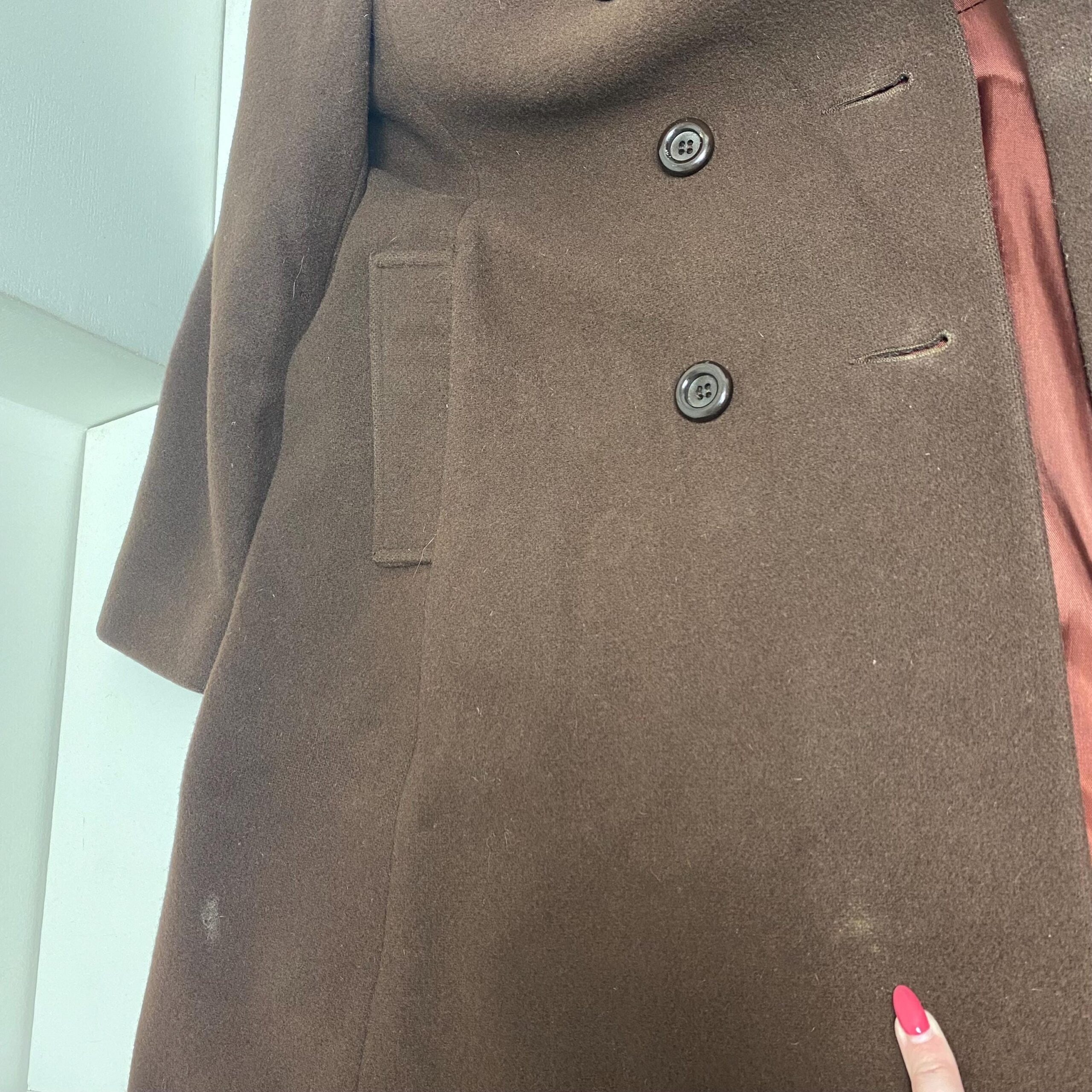 Womens vintage brown wool coat with fur collar - Medium - Image 7